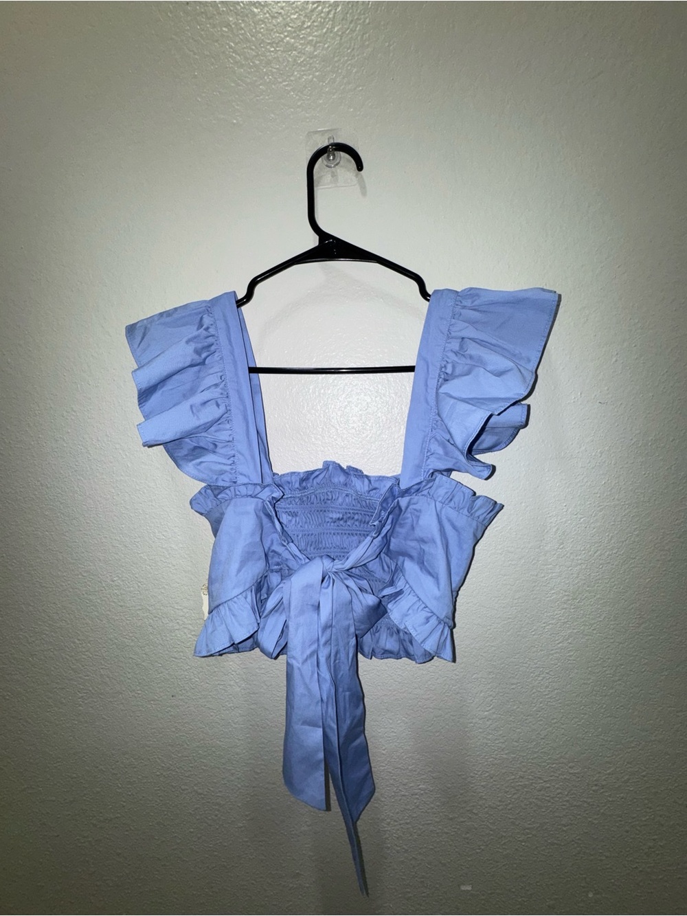 NWT Altar'd State Periwinkle Smocked Ruffle Tie-Back Crop Top - Picture 2 of 4